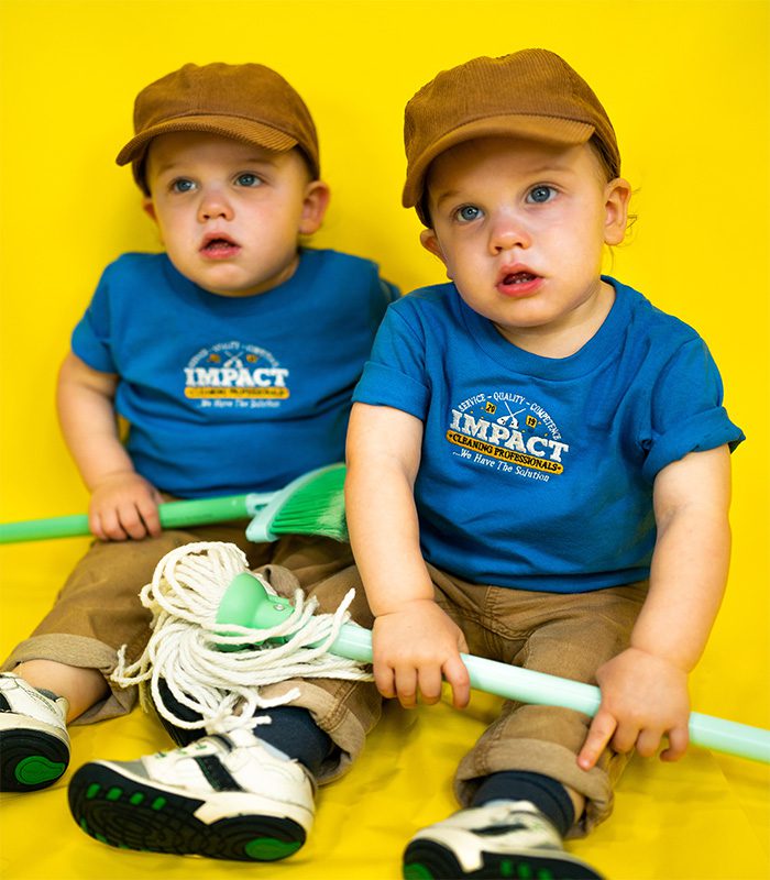 Twin Toddlers Dressed as Janitors